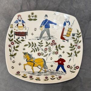 VTG‎ Figgjo Flint Porcelain Plate Norway hand-painted silkscreen farming chores.